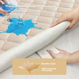 PAJEO Waterproof Fitted Mattress Protector Queen Size, Quilted Bed Mattress Cover with 17" Deep Pocket – Bedding Soft Pad Machine Washable (1 Pcs Mattress Pad) (Khaki)