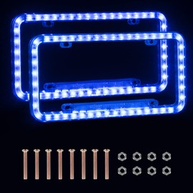 eing License Plate Frame Auto 12 V 54 LED Color Light Acrylic License Plate Cover,2 - Pack, Blue Light