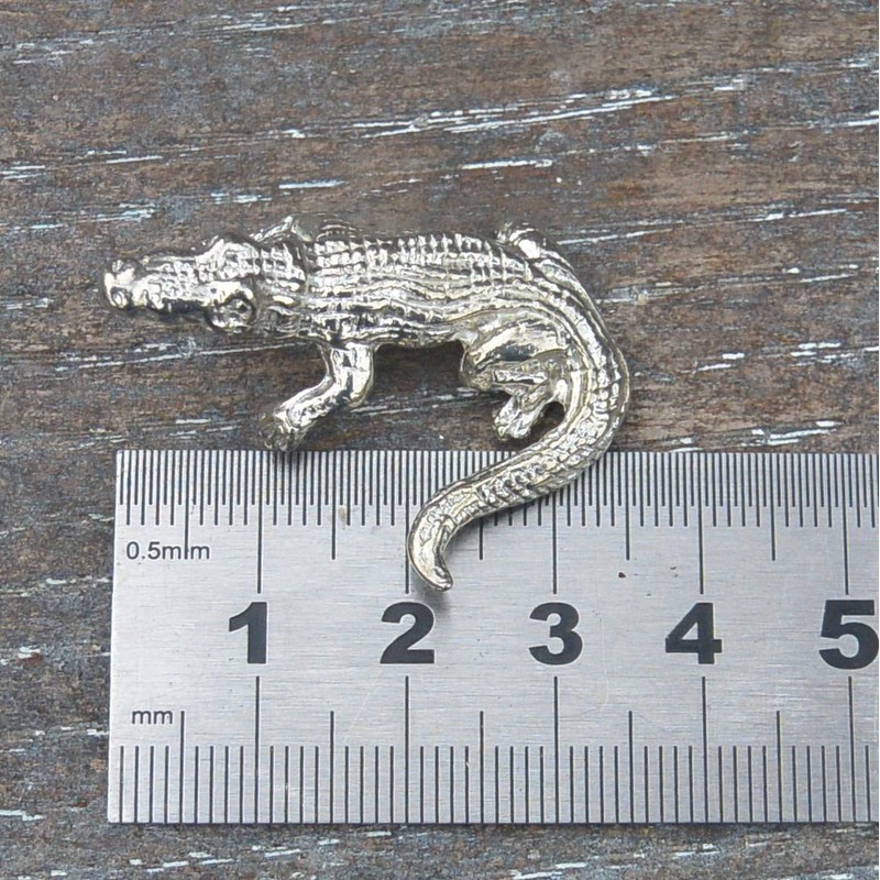 Crocodile Figurine, Crocodile Collectible Miniature, Handmade, in Fine Pewter, by