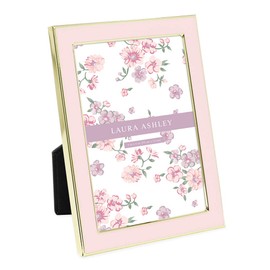 Laura Ashley 4x6 Pink Enamel Picture Frame, Gold Metal Edge with Easel, for Countertop, Counterspace, Tabletop Display, Bookshelf, Desk, Wall Décor, Photo Gallery