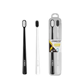 Soft Toothbrush for Adults, Micro Manual Nano Toothbrush 20,000 Micro Nano Bristles Toothbrush for Adults, Pregnancy and Elderly, Carrying Case Packaging, Color Black and White 2 Pack