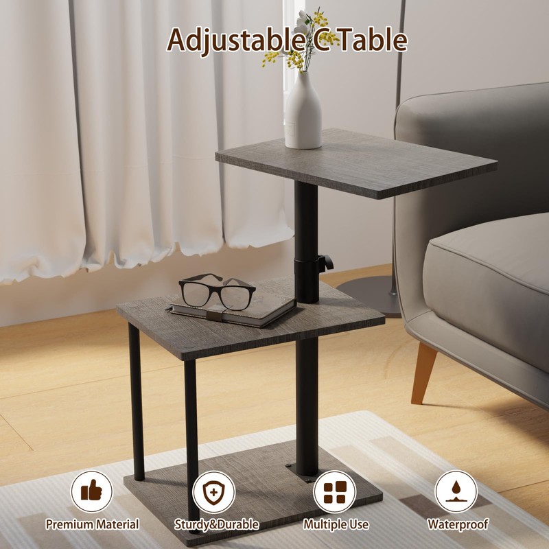 Faesun Swivel Side Table for Couch Arm, Height Adjustable C