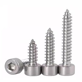 FandWay Cylinder Screws with Hexagon Socket Self-Tapping Screws, M5 x 12/16/20/25/30 mm Stainless Steel A2-70 Wood Construction Screws, Tapping Screws for DIY, Carpenters Furniture (15 of Each Size)