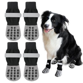 Dog Paw Protectors Socks for Hot & Cold Pavement, Anti Slip Dog Shoes with Maximum Grip to Prevent Licking Paws, Slipping, Paw Protector Boots for Small Medium Large Senior Dogs (Black Star, S)