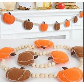 Easy Joy Fall Pumpkin Garland, Felt Ball Banner with Orange and Brown Pumpkins, Autumn Thanksgiving Indoor Wall Mantle Decoration