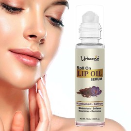 Urbaano Herbal Kumkumadi Lip Oil Serum-Roll On, Tint free,Transparent- Hydrates, Softens, Restores Natural Colour to Dark, Dry, Pigmented and Chapped Lips for Men, Women & Teenagers - 10ml