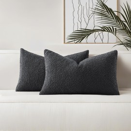 HAUSSY Set of 2 12x20 Decorative Throw Pillow Covers, Soft Cozy Textured Boucle Lumbar Pillow Cases, Home Decor for Couch Bed Living Room, Navy Blue