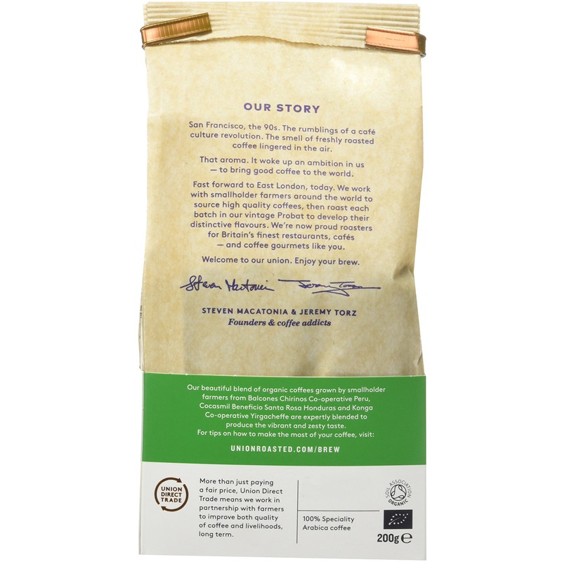 Union Hand Roasted Coffee Organic Wholebean, 200g