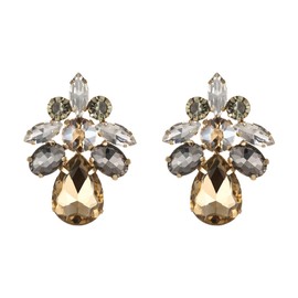 EVER FAITH Stud Earrings Flower Leaf Teardrop for Women Girls Brown Rhinestone Crystal Simple Earrings, Crystal