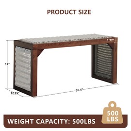 Beneouya 35 inch Wood Entryway Bench, Mid Century Modern Decor Woven Indoor Shoe Bench, Wooden Stool for Entryway, Living Room, Dining Room, Bedroom and Porch, Brown