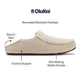 OLUKAI Nohea Slipper, Women's Slip-On Shoes, Genuine Shearling & Premium Nubuck Leather, Drop-in Heel Design, Cozy & Ultra-Soft Comfort Fit, Bone/Bone, 7