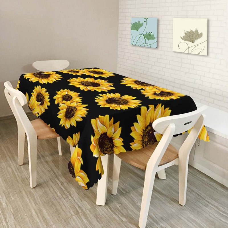 Walmsco Tablecloth Yellow Sunflower Black Decor For Dining Room Kitchen