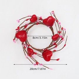 2 Pcs Red Heart Candle Rings Wreaths and Pink Berry Candle Rings Artificial Candle Holder Mini Wreaths 7" for Valentine's Day Wedding Windows Table Centerpieces (Red)