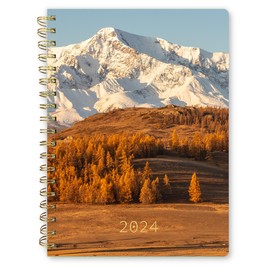 Pierre Belvédère - 2024 Bilingual Annual Agenda - Weekly Planner - 6.3” x 8.5” - Golden Mountains - Year, Monthly and Weekly Planner - Hardcover, Spiral Binding - 4422508