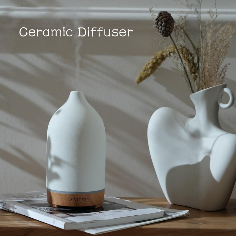 VIVITEST 200ML Ceramic Essential Oil Diffuser,Stone Essential Oil Diffuser,Ultrasonic Aromatherapy