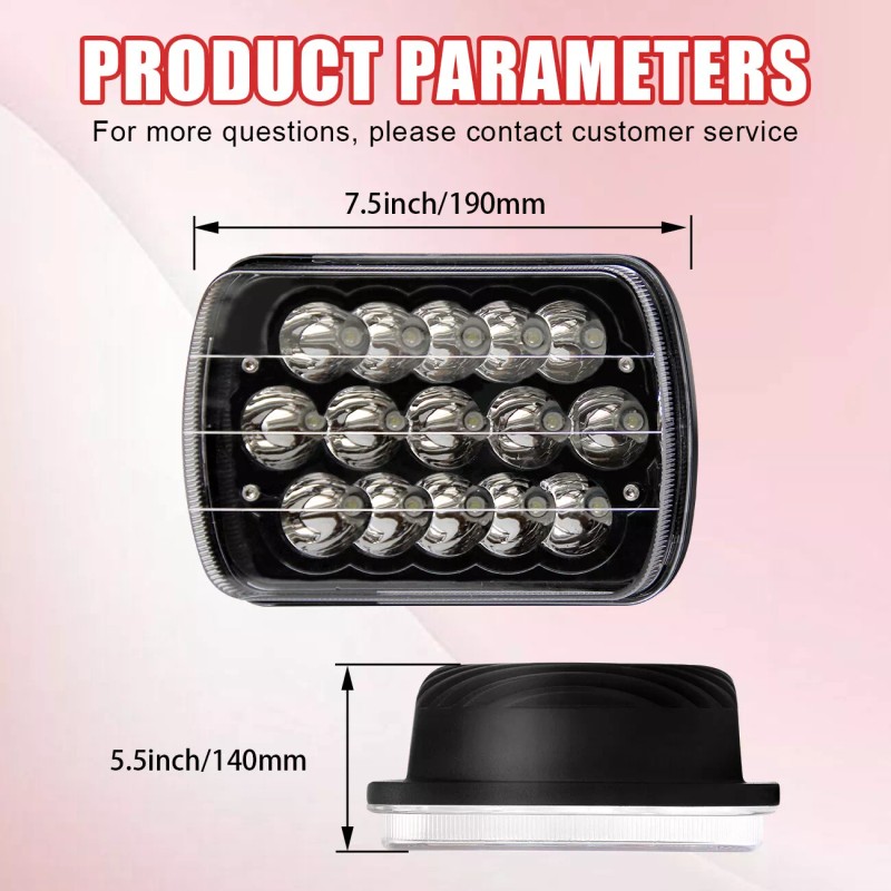 mayello Pair 7x6" 5x7" LED Headlights Lamp Sealed Hi/Lo For