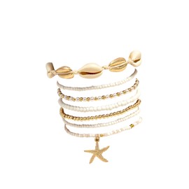 GAUEIOUR Starfish Shell Summer Beach Beaded Bracelets for Women Boho Holiday Layered Stackable Jewelry Accessories Prsents