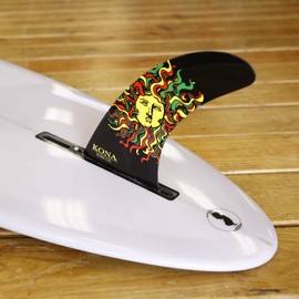 KONA SURF CO. Classic Single Center Fin for Longboard, Surfboard and Paddleboard in Gloss Black Fiberglass/Sun sz:8in