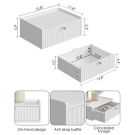 AEPOALUA Floating Nightstand,Wall Mounted Night Stand with Drawer,Small Floating Shelves,Floating Wood Bedside Table for Bedroom、Living Room、Bathroom