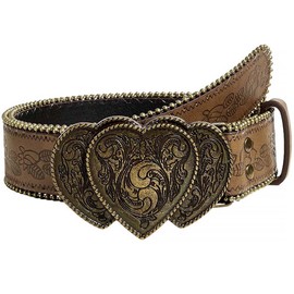 Tgirls Brown Western Belt for Women Cowboys Cowgirls Belt for Jeans Vintage Country Belts with Floral Embose Buckle (Heart, Fits waist size:34''-43'')