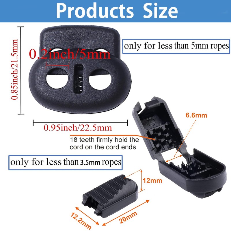 50Pcs Plastic Cord Locks with 50Pcs Zipper Pull Tabs Cords