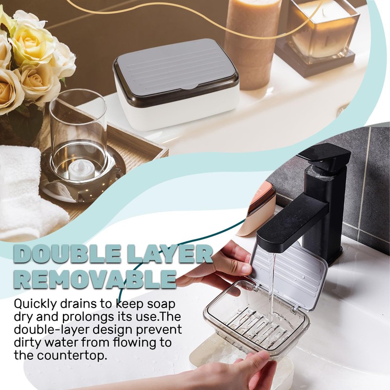 Realand 2Pcs Soap Dish Holder with Drainage Tray and Lid,