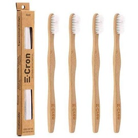 4 x Electric Cron Bamboo Tooth Brush (White) with Washable, 100% Organic, Ergonomic Grip and Medium Hard Bristles with your toothbrushes clean & Warm Touch of Bamboo.