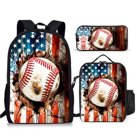 Scovotec 3PCS Baseball Print Backpack for Boys Girls Teens, School Backpack with Lunch Box Pencil Case for Elementary Middle High Students, 17 Inch Lightweight Bookpack 3 in 1 Set for Kids