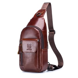 WeeDee Sling Bag Leather Shoulder Bag Chest Bag Shoulder Bag Men's Bum Bag Backpack Daypacks Water Resistant, brown