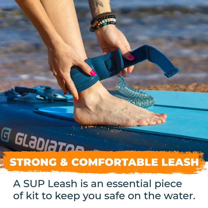 Gladiator SUP Leash Origin/Pro, Stand-Up Paddling Lead, Sturdy Metal Joints,