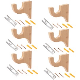 6 Pack Curtain Hooks for Wall, Wooden Shower Rod Holder with Mounting Hardware, Shower Curtain Rod Holder for Bathroom, Bedroom, Livingroom, Kitchen, Farmhouse