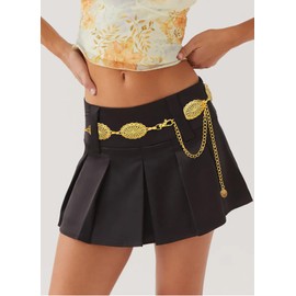 Putcuku Western Concho Chain Belt for Women Adjustable Metal Waist Chain for Jeans or Dresses (361 Gold-M)