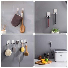 Adhesive Razor Hooks, VIS'V Silver Stainless Steel Self Adhesive Razor Holder Shaver Hooks Heavy Duty Waterproof Kitchen Bathroom Shower Wall Sticky Hooks for Razor Plug Towel Robe Utensils - 2 Packs
