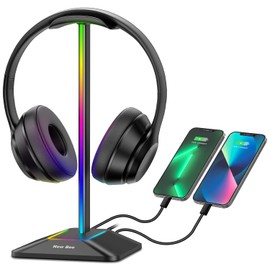 Soporte para auriculares RGB New Bee con 1 puerto de carga USB-C y 1 puerto de carga USB, soporte de escritorio para auriculares de juegos con 7 modos de luz para todos los accesorios de auriculares
