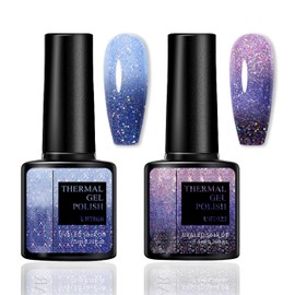 Farbwechsel UV Gel Nagellack Set - 2PCS Temperaturänderung mit Glitzer-Effekt, Blau & Lila Temperatur Farbwechsel Nagellack Soak Off UV LED Nail Art Gel Lack für DIY Nail Art Maniküre zu Hause (Blau)