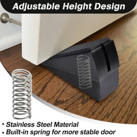 GOLD DEER Adjustable Spring Loaded Large Door Stopper,Heavy Duty Tall Door Stop Wedge Door Stoppers for Bottom of Door,Spring Loaded Wedge Door Stopper,Tall up to 3 inch,Black