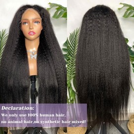 DSEKCAIN Yaki Straight Human Hair Wig Kinky Straight Wig HD Lace Frontal Wig 13x6 Lace Front Wigs Human Hair Transparent HD 13x6 Full Lace Frontal Wigs 200 Density Natural Black Color 26 Inch