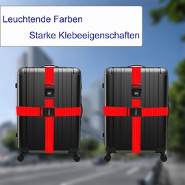 Pack of 2 Luggage Strap with Lock, Suitcase Strap Striking, Durable Webbing with High Density, Luggage Strap Ideal Over Cross, Includes 2 Name Tags, Red (Colour)