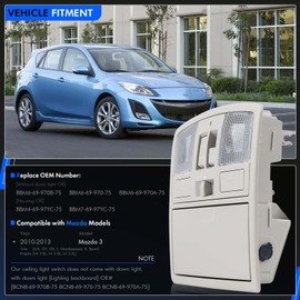 LED Overhead Console w/Housing & Sunroof Switch Fit for Mazda 3 2010 2011 2012 2013, Interior Ceiling Roof Reading Dome Light Map Lamp Replace# BBM6-69-970B-75, BCN8-69-970B-75, BBM669970B75