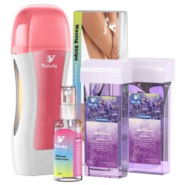 Vuteehy Roll on Wax Kit, Roll on Waxing Kit for Hair Removal, Waxing Kit for Women, Wax Roller Kit for All Skin Types, Sensitive Skin, Unisex, with 2 Lavender Cartridges & 50 Pcs Strips