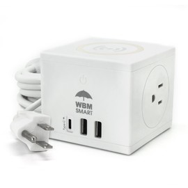 Power Strip Cube by WBM, 10A Surge Protector Wireless Charger Station, 2 AC Outlets, 2 USB Ports & Type C Plug with Heavy-Duty Extension Cord 6ft, Home Office Supplies, Dorm Room Essentials, White
