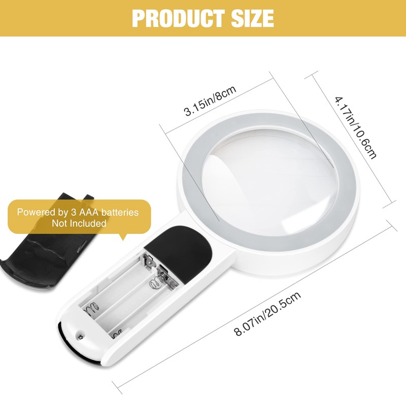 Magnifying Glass with Light, High Magnification Handheld Large Magnifying Glass