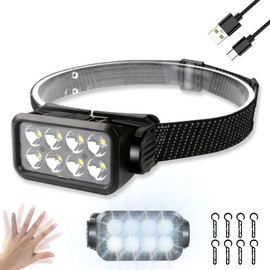 Super Bright Headlights, LED Headlamp Rechargeable USB-C, 5 Light Modes, Headlamp with Adjustable Headband, Motion Sensor Head Lamp with IPX4 Waterproof for Outdoor Camping Running Hiking Fishing