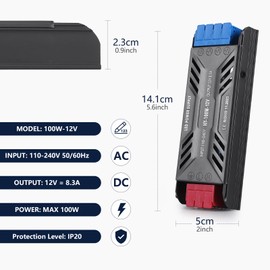 SUCIKORIO 12V 100W LED Driver, Ultra Slim LED Transformer 110-240V AC to 12V DC 8.3A Quiet Low Volt LED Power Supply Constant Voltage Driver Adapter for LED Strip Lights, Garden Light, Wall Lamp