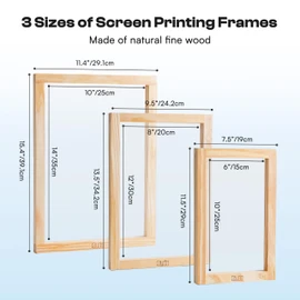 Caydo 57 Pieces All-in-One Screen Printing Kit with 3 Sizes Wood Screen Printing Frames, 15 A4 Size Inkjet Transparency Films, 6 Colors Screen Printing Ink, Photo Emulsion, Squeegee and Scoop Coater