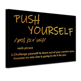 Black and Gold Wall Art School Motivational Quotes Push Yourself Canvas Print Classroom Inspirational Picture Wall Art Living Room Office Framed Golden Artwork 12x16inch