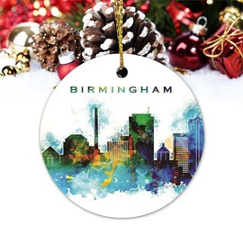 Vinisong City-Souvenirs Birmingham Ceramic Ornaments Watercolor Style Christmas Ornaments Commemorative Gift Ornaments Christmas Holiday Decorations Traditional Festive Keepsake Bauble