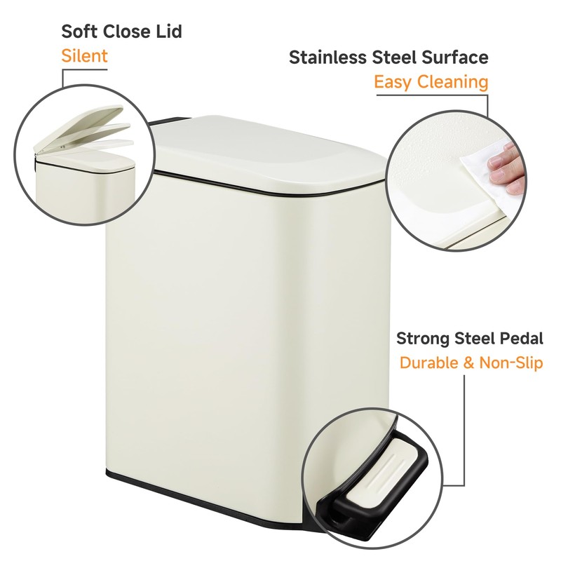 TIPGO Slim Bathroom Trash Can with Lid Soft Close, 6