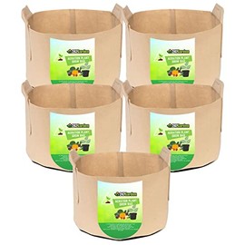 247Garden 5-Pack 40-Gallon Aeration Fabric Pot/Plant Grow Bag w/Handles (260 GSM, Tan w/Black Base, 17H x 26.5D)