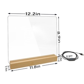 Acrylic Dry Erase Board Planners with Light - 12 x 10" Clear Desktop Calendar Whiteboard with Stand for Desk, Acrylic Calendar with 12 Markers for Personal Writing List Office Home